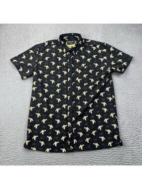 Retro Rifle Short Sleeve Button Up Mens Shirt Banana Black Size Large